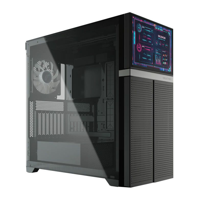 Gabinete Gamer Valkyrie VK02, Mid-Tower, Com Display, Lateral de Vidro, Preto, VK02-BLK