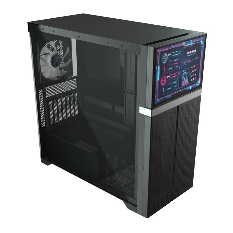 Gabinete Gamer Valkyrie VK02, Mid-Tower, Com Display, Lateral de Vidro, Preto, VK02-BLK