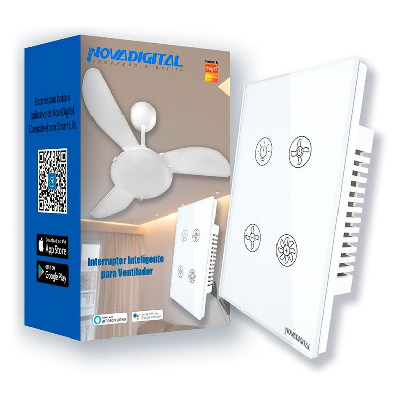 Interruptor Inteligente Para Ventilador Nova Digital, Wi-Fi, Branco, VLK-US-RF