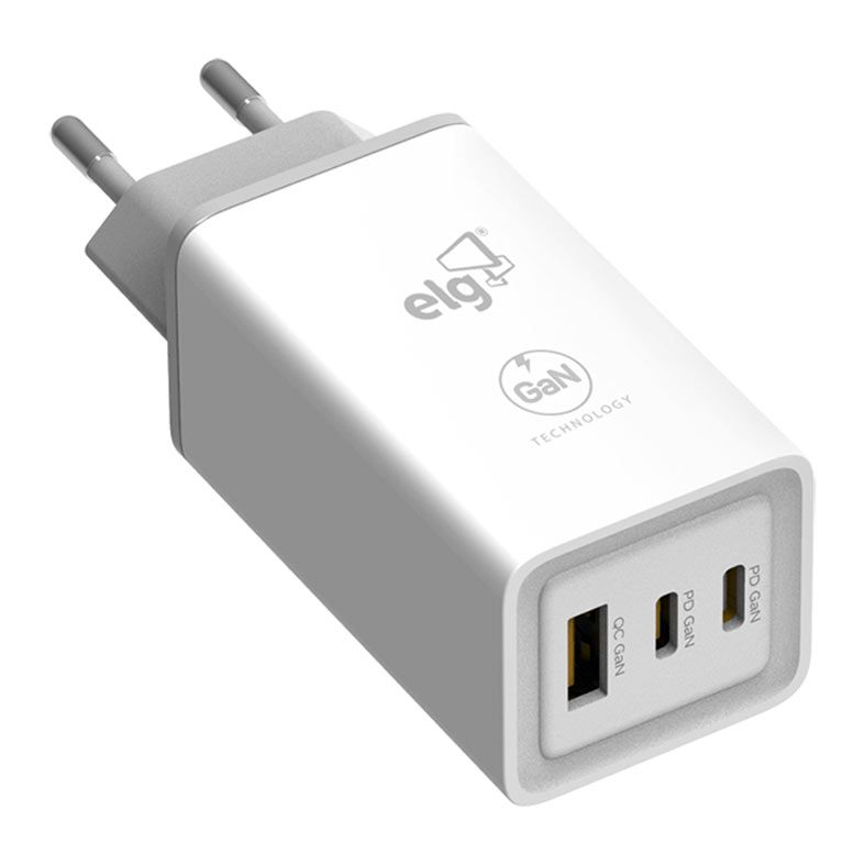 Carregador de Parede ELG Universal PD GaN, 65W, USB-C/USB-A, Branco, W65GAN