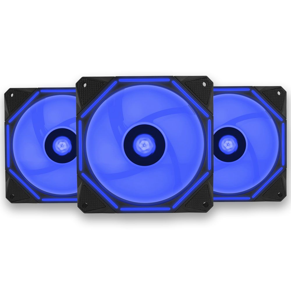 Kit Ventoinhas Pichau Wave 3x120mm Led Azul, KIT-03-WAVE-BLUE