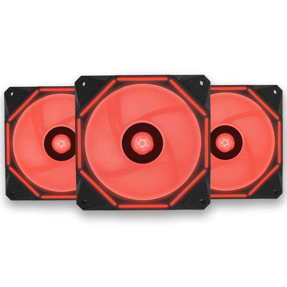 Kit Ventoinhas Pichau Wave 3x120mm Led Vermelho, KIT-03-WAVE-RED