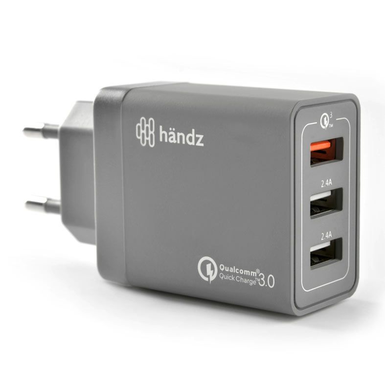 Carregador de Parede Handz QuickCharge, USB 3 em 1, Bivolt, Cinza, WC-01