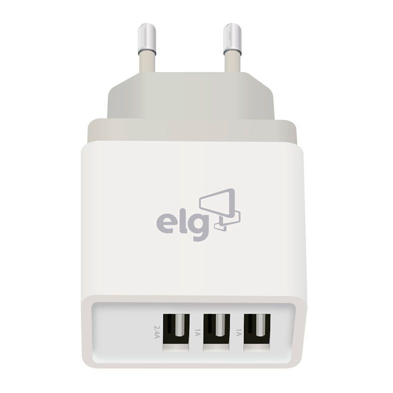Carregador USB Universal ELG, 3 em 1, Bivolt, Branco, WC3S