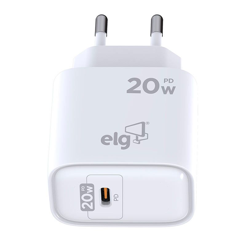 Carregador de Parede ELG Universal, Power Delivery 20W, USB-C, Branco, WCPD