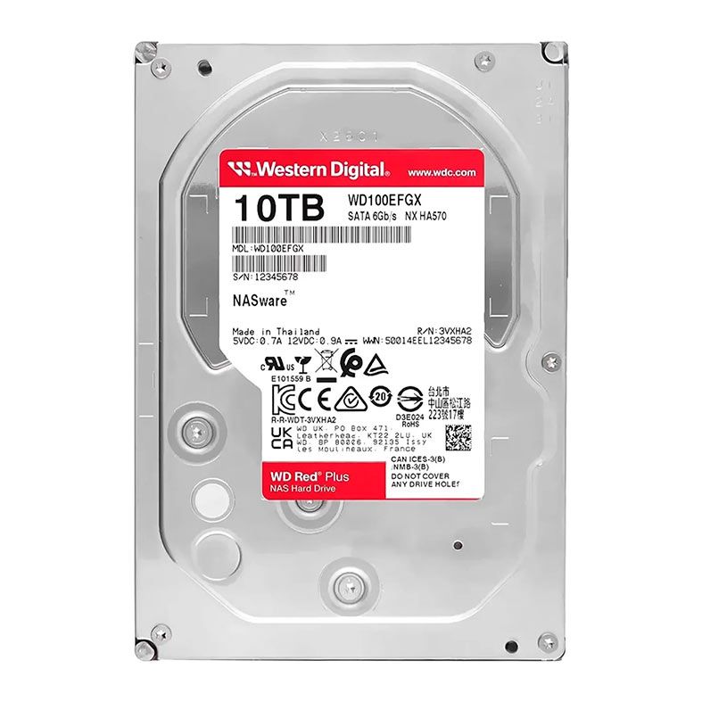 HD WD Red Plus NAS, 10TB, 3.5, 7200RPM, Sata III 6GB/s, Cache 512MB, WD100EFGX