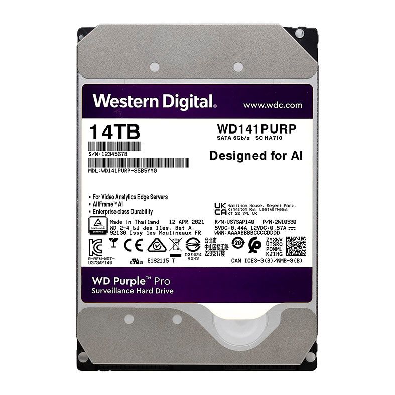 HD WD Purple PRO, 14TB, 3.5, 7200 RPM, Sata III 6GB/s, Cache 512MB, WD141PURP