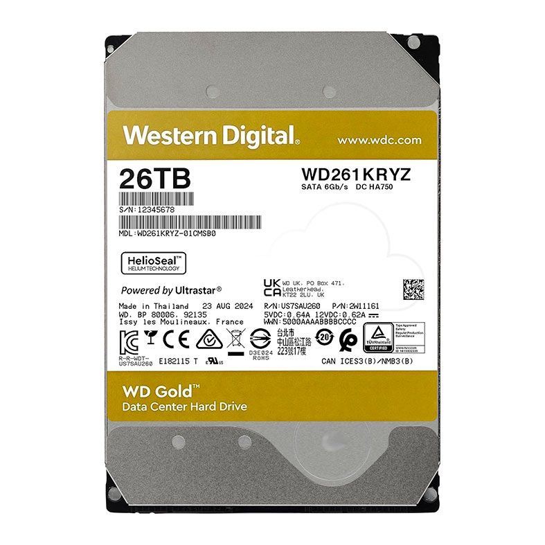 HD WD Gold, 26TB, 3.5, 7200RPM, Sata III 6GB/s, Cache 512MB, WD261KRYZ