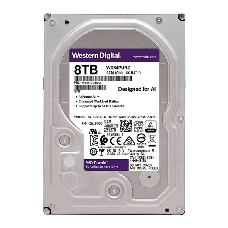 HD WD Purple, 8TB, 3.5, 7200 RPM, Sata III 6GB/s, Cache 128MB, WD84PURZ