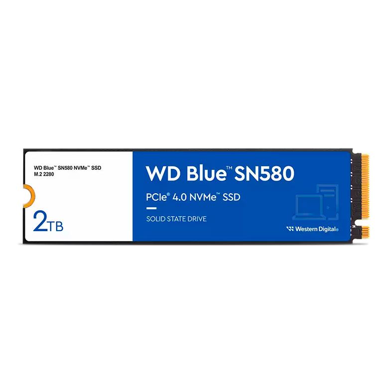 SSD WD Blue SN580, 2TB, M.2 2280, PCIe NVMe, Leitura 4150 MB/s, Gravacao 4150 MB/s, WDS200T3B0E