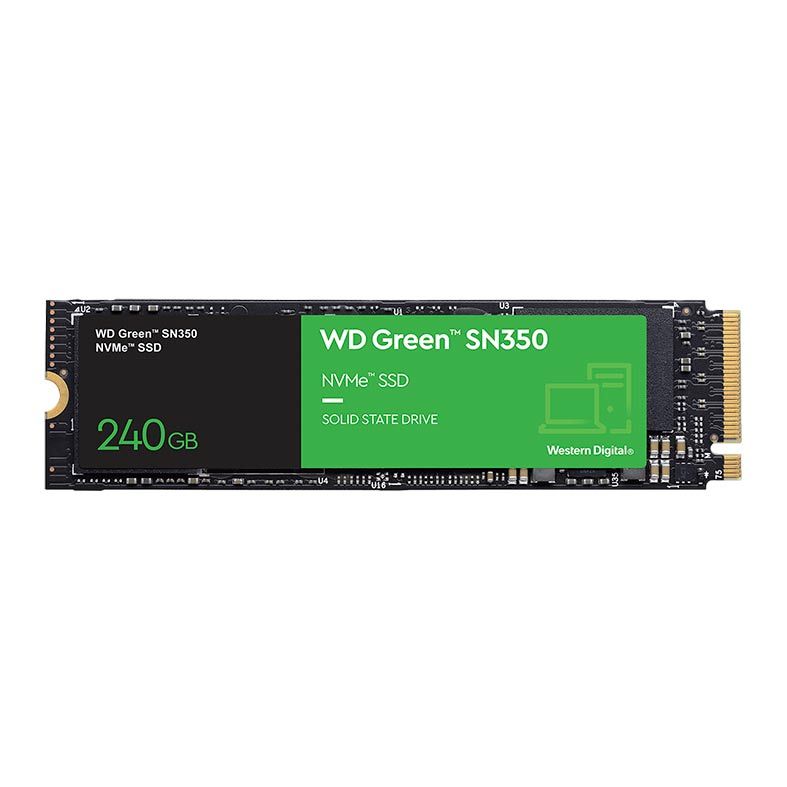 SSD WD Green SN350, 240GB, M.2 2280, PCIe NVMe, Leitura 2400MB/s, Gravacao 900MB/s, WDS240G2G0C