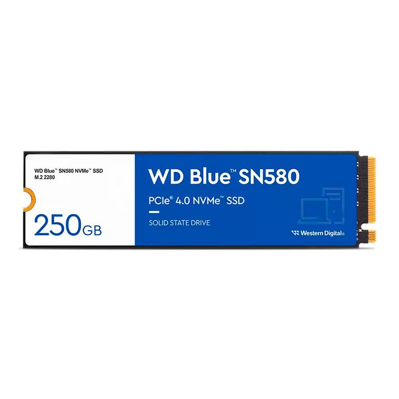 SSD WD Blue SN580, 250GB, M.2 2280, PCIe NVMe, Leitura 4000 MB/s, Gravacao 2000 MB/s, WDS250G3B0E
