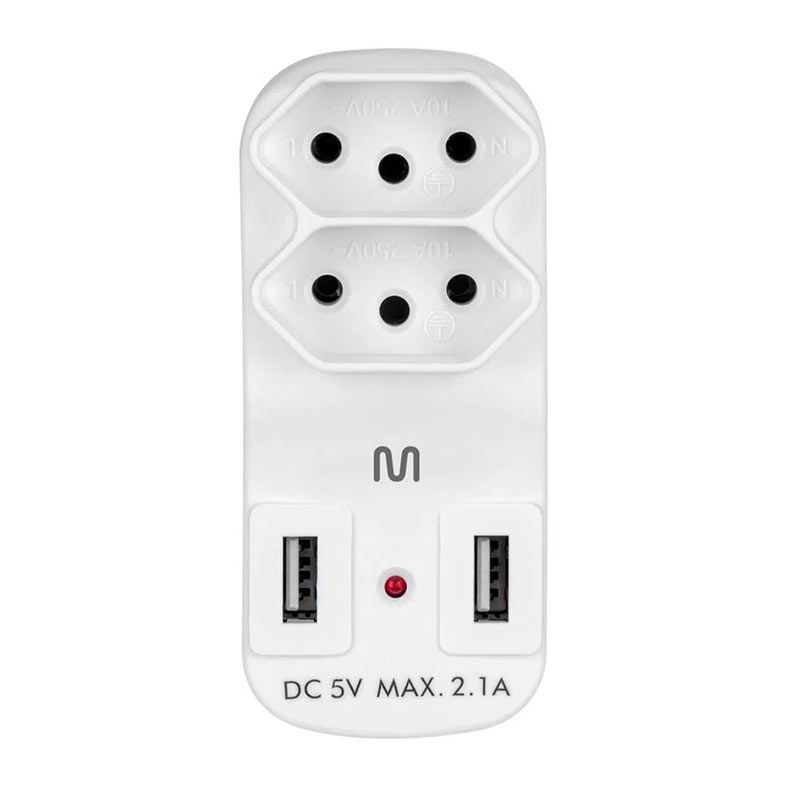 Adaptador de Tomada Multi, 2 tomadas, 2xUSB, Branco, WI331