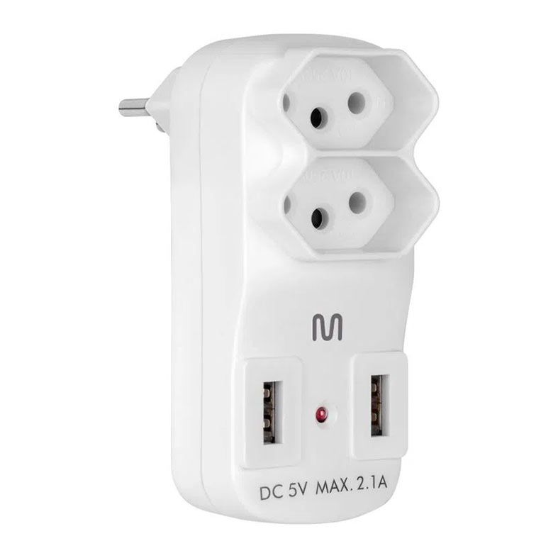 Adaptador de Tomada Multi, 2 tomadas, 2xUSB, Branco, WI331