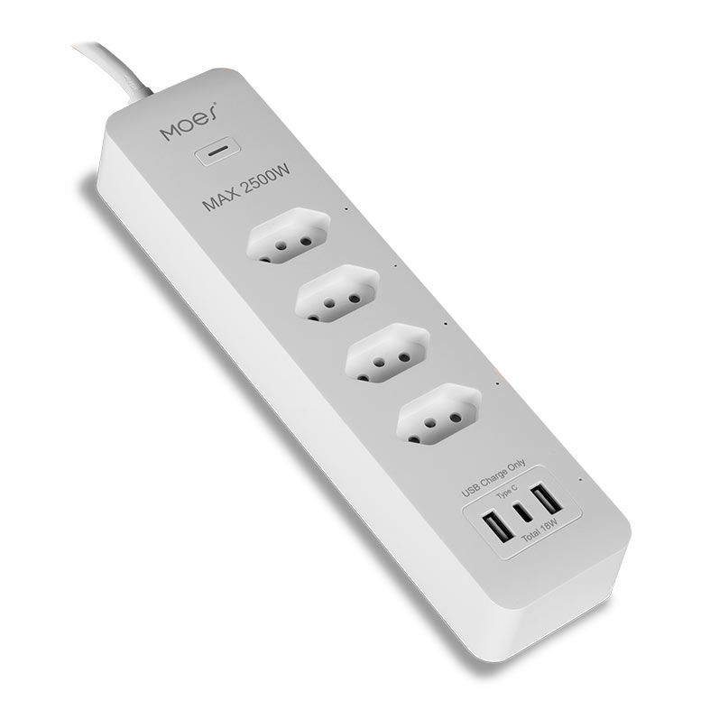 Filtro de Linha Smart Moes, 4 Tomadas, 2 USB + Tipo-C, 1.4m, Branco, WPS-X-BR10-TC-EN