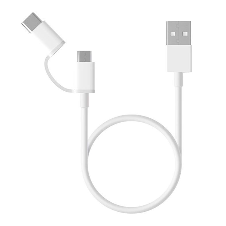 Cabo USB Para Micro USB e USB-C Xiaomi Mi, 30cm, 2 em 1, TPE, Branco, XM264BRA