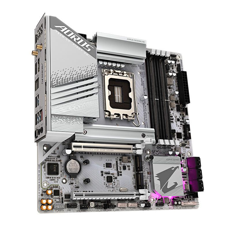 Placa Mae Gigabyte Z790M Aorus Elite AX Ice, WiFi, DDR5, LGA 1700, M-ATX, Chipset Intel Z790, Z790M-AORUS-ELITE-AX-ICE