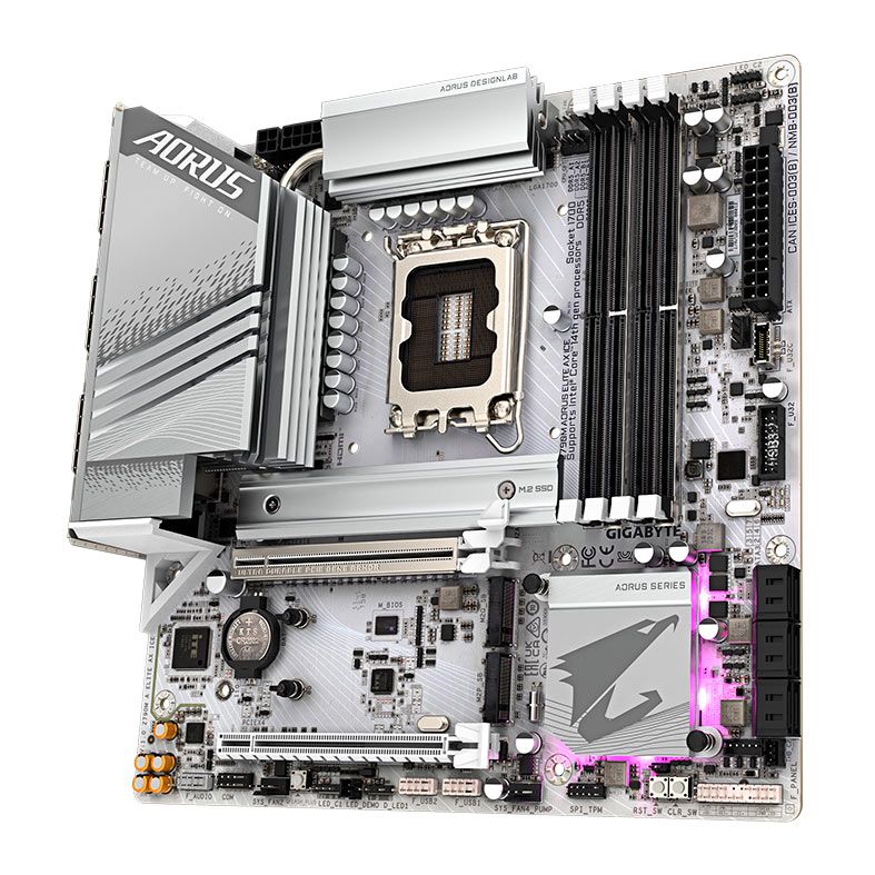 Placa Mae Gigabyte Z790M Aorus Elite AX Ice, WiFi, DDR5, LGA 1700, M-ATX, Chipset Intel Z790, Z790M-AORUS-ELITE-AX-ICE