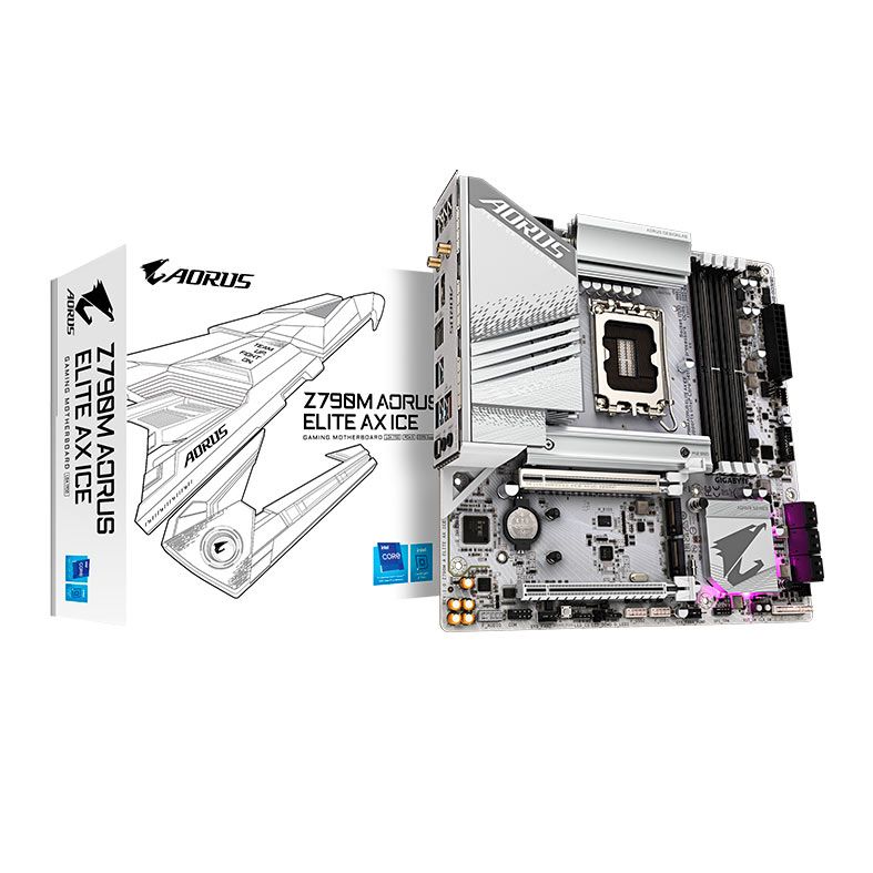 Placa Mae Gigabyte Z790M Aorus Elite AX Ice, WiFi, DDR5, LGA 1700, M-ATX, Chipset Intel Z790, Z790M-AORUS-ELITE-AX-ICE