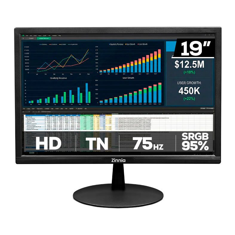 Monitor Zinnia Delfos DF19, 19 Pol, TN, HD, sRGB 95, 75Hz, VGA/HDMI, ZNO-DFO19-BL01