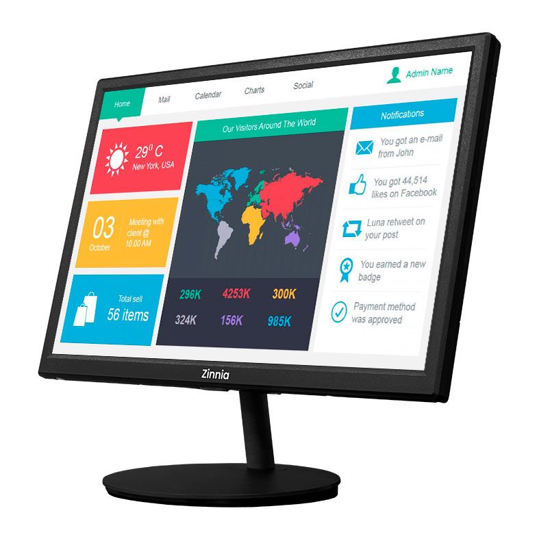 Monitor Zinnia Delfos E19, 19 Pol, TN, HD, sRGB 95, 75Hz, HDMI/VGA, ZNO-DLFE19-BL01