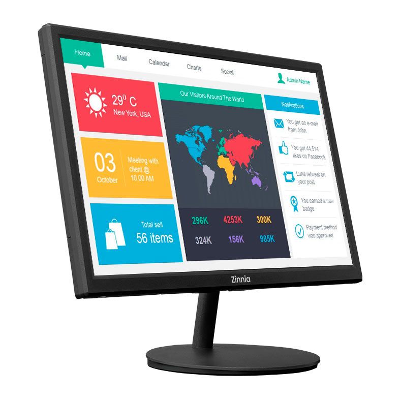 Monitor Zinnia Delfos E19, 19 Pol, TN, HD, sRGB 95, 75Hz, HDMI/VGA, ZNO-DLFE19-BL01