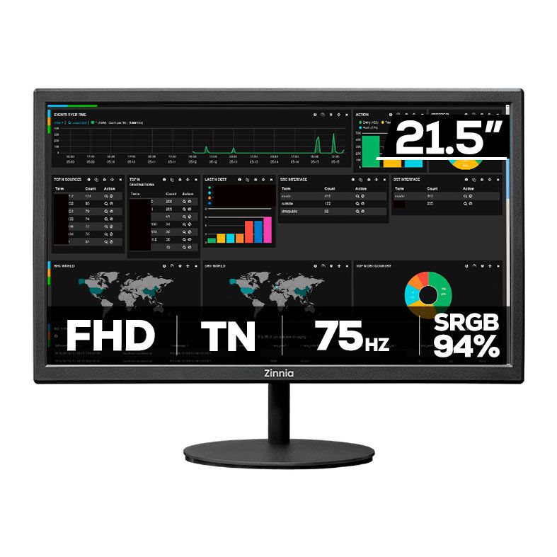 Monitor Zinnia Delfos E21.5, 21.5 Pol, TN, FHD, sRGB 94, 75Hz, HDMI/VGA, ZNO-DLFE215-BL01