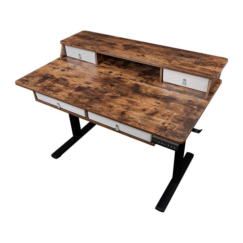 Mesa Zinnia Florium, 120cm, Com Regulagem de Altura, 4 Gavetas, Castanho Rustico, ZNO-FLRM-WD01