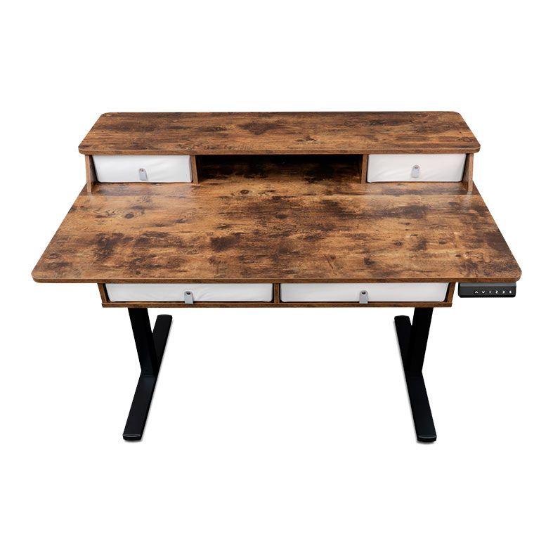 Mesa Zinnia Florium, 120cm, Com Regulagem de Altura, 4 Gavetas, Castanho Rustico, ZNO-FLRM-WD01