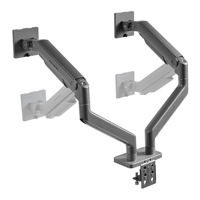 Suporte Articulado Com Pistão a Gas Para Dois Monitores Zinnia Nimbo 200N PRO, 17 Pol. a 45 Pol., Preto, ZNO-ZB200PRO-BK01