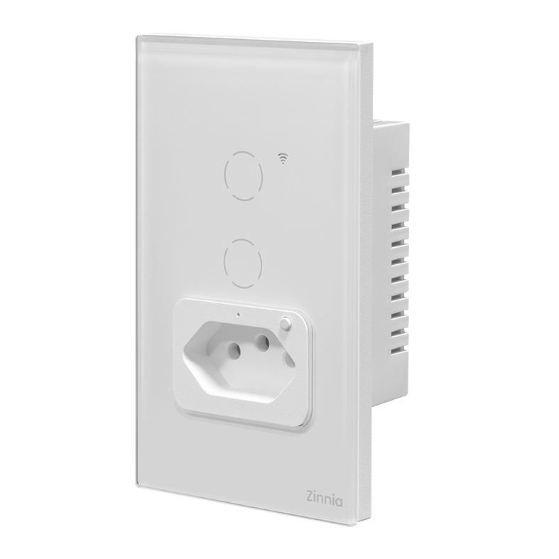 Interruptor e Tomada Smart Zinnia, 2 Botoes, 10A, 50/60Hz, Branco, ZNS-IT2B-WH01