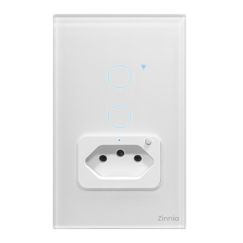 Interruptor e Tomada Smart Zinnia, 2 Botoes, 10A, 50/60Hz, Branco, ZNS-IT2B-WH01