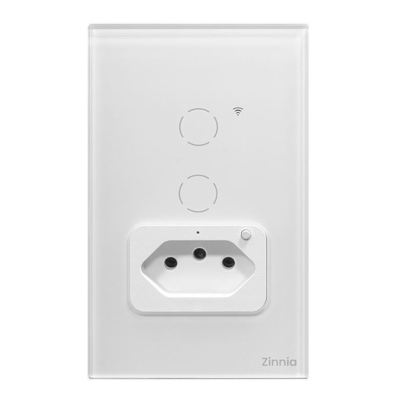 Interruptor e Tomada Smart Zinnia, 2 Botoes, 10A, 50/60Hz, Branco, ZNS-IT2B-WH01