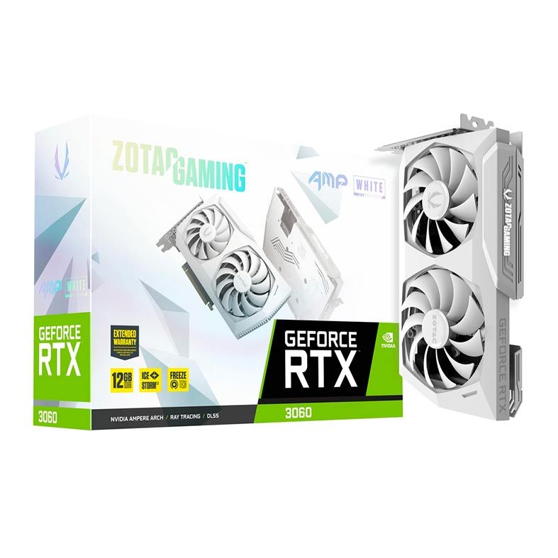 Placa de Video Zotac GeForce RTX 3060 AMP White Edition, 12GB, GDDR6, 192-Bit, ZT-A30600F-10P