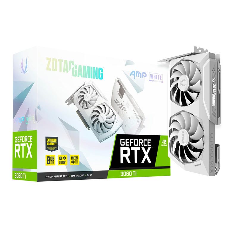 Placa de Video Zotac GeForce RTX 3060 Ti AMP White Edition LHR, 8GB, GDDR6, 256-Bit, ZT-A30610F-10PLHR