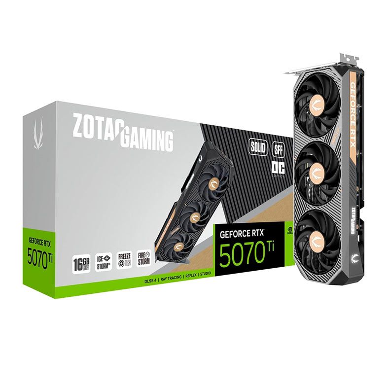 Placa de Video Zotac Gaming GeForce RTX 5070 Ti Solid SFF OC, 16GB, GDDR7, 256-bit, ZT-B50710J3-10P-NAC