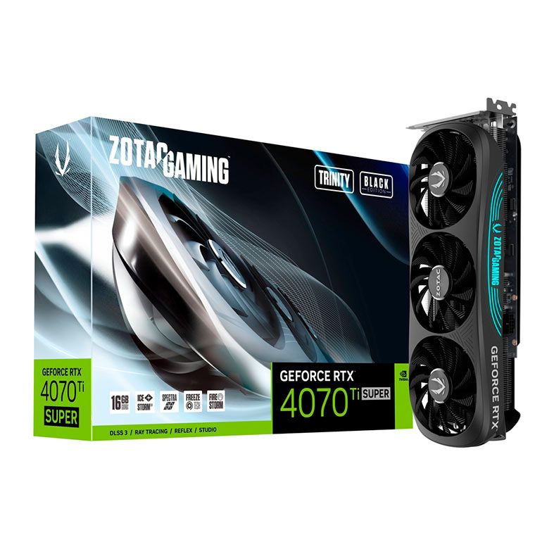 Placa de Video Zotac GeForce RTX 4070 Ti Super Trinity Black Edition, 16GB, GDDR6X, 256-bit, ZT-D40730D-10P-NAC
