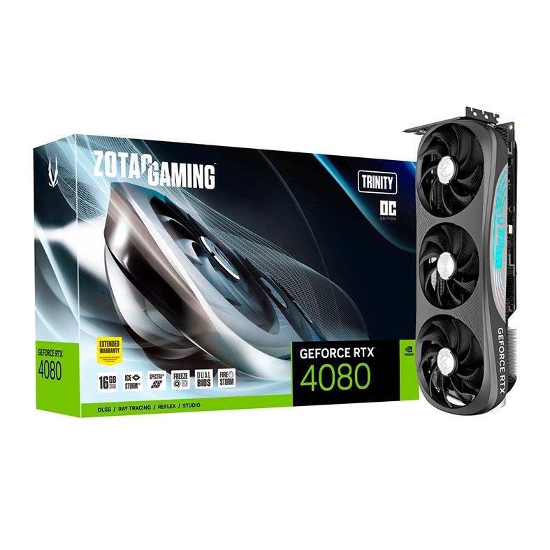 Placa de Video Zotac GeForce RTX 4080 Gaming Trinity OC, 16GB, GDDR6X, 256-bits, ZT-D40810J-10P-NAC