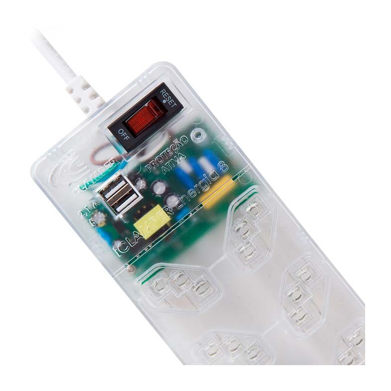 Filtro de linha DPS Clamper Energia 8 +USB Transparente, 013004