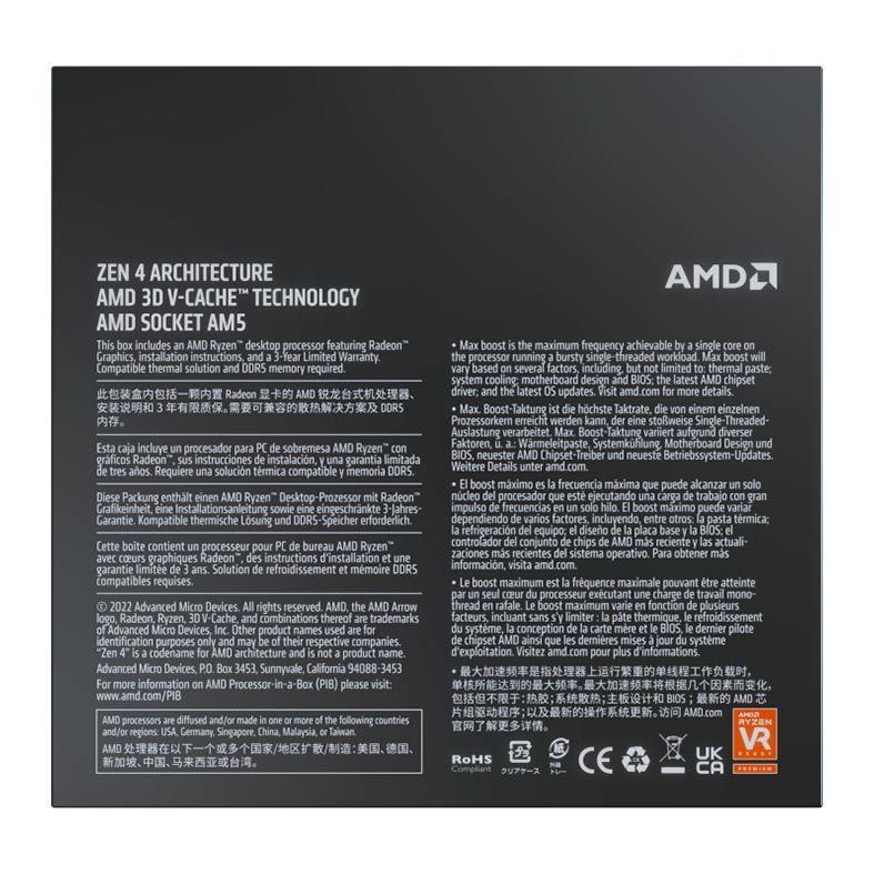 Processador AMD Ryzen 9 7900X3D, 12-Core, 24-Threads, 4.4GHz (5.6GHzTurbo), Cache 140MB, AM5, 100-100000909WOF