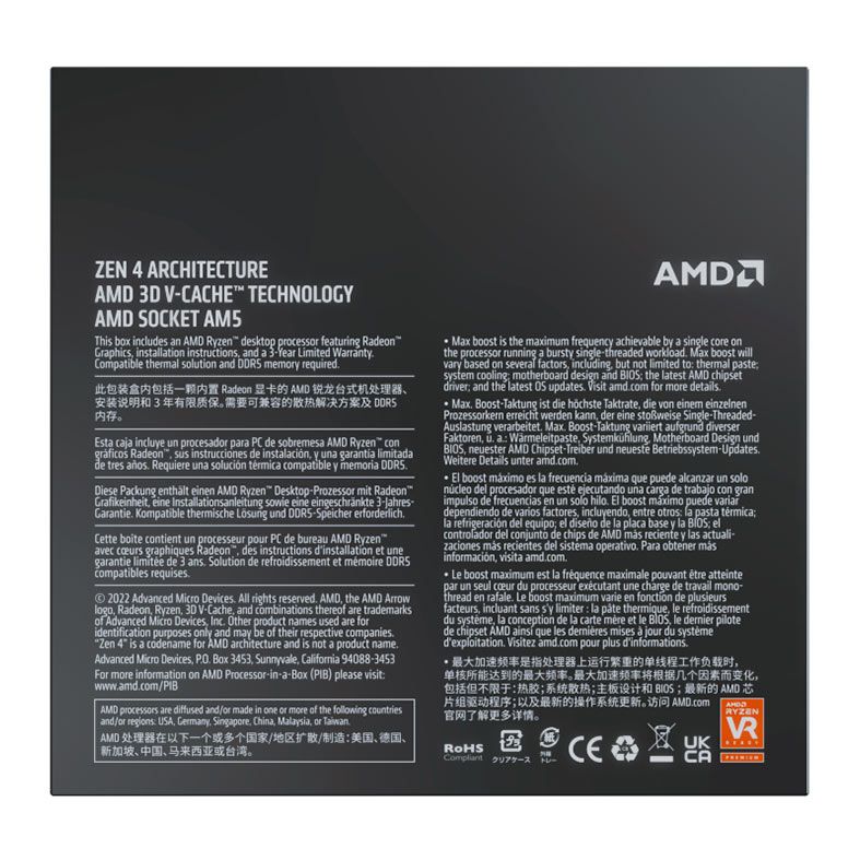 Processador AMD Ryzen 7 7800X3D, 8-Core, 16-Threads, 4.2GHz (5.0GHzTurbo), Cache 104MB, AM5, 100-100000910WOF-BR