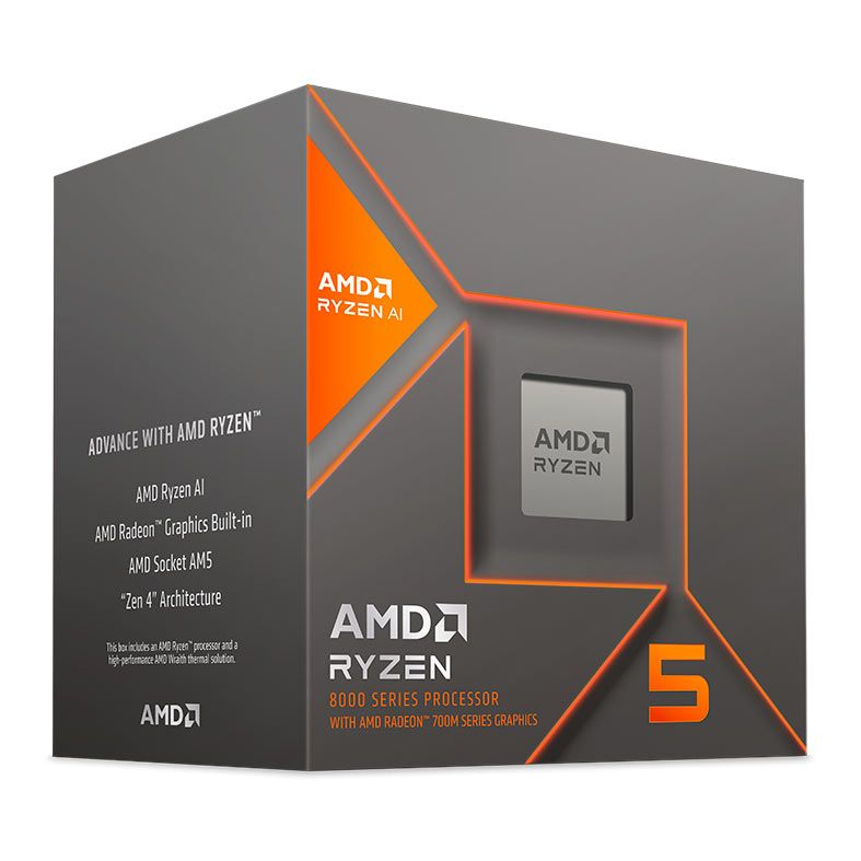 Processador AMD Ryzen 5 8600G, 6-Core, 12-Threads, 4.3GHz (5.0GHz Turbo), Cache 22MB, AM5, 100-100001237BOX-BR