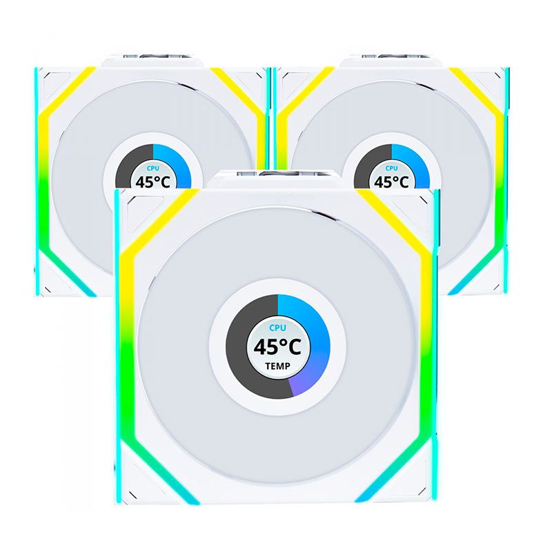 Kit Ventoinhas Lian Li Uni Fan SL Wireless LCD, ARGB, 3x120mm, Branco, 12SLLCD1W3W