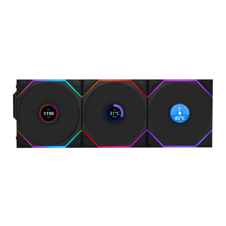 Kit Ventoinhas Lian Li Uni Fan TL Wireless LCD, ARGB, 3x120mm, Preto, 12TLLCD1W3B