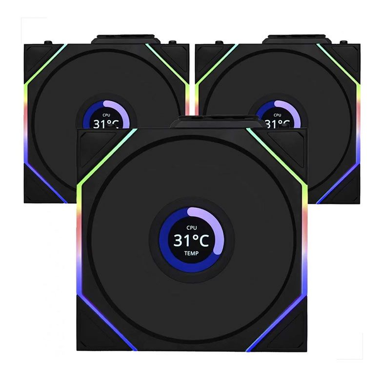 Kit Ventoinhas Lian Li Uni Fan TL Wireless LCD, ARGB, 3x120mm, Preto, 12TLLCD1W3B