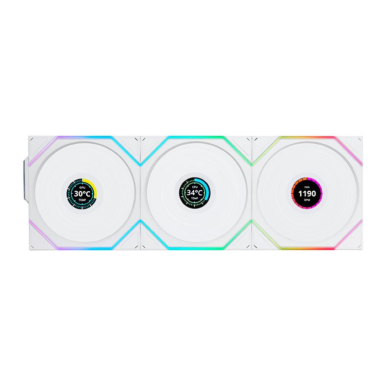 Kit Ventoinhas Lian Li Uni Fan TL Wireless LCD, ARGB, 3x120mm, Branco, 12TLLCD1W3W