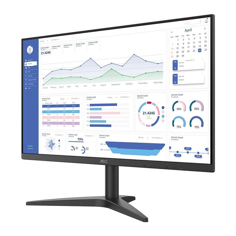 Monitor AOC B1 Series, 23.8, VA, FHD, 6ms, 75Hz, Flicker Free e Low Blue Mode, VGA/HDMI, 24B1XHM
