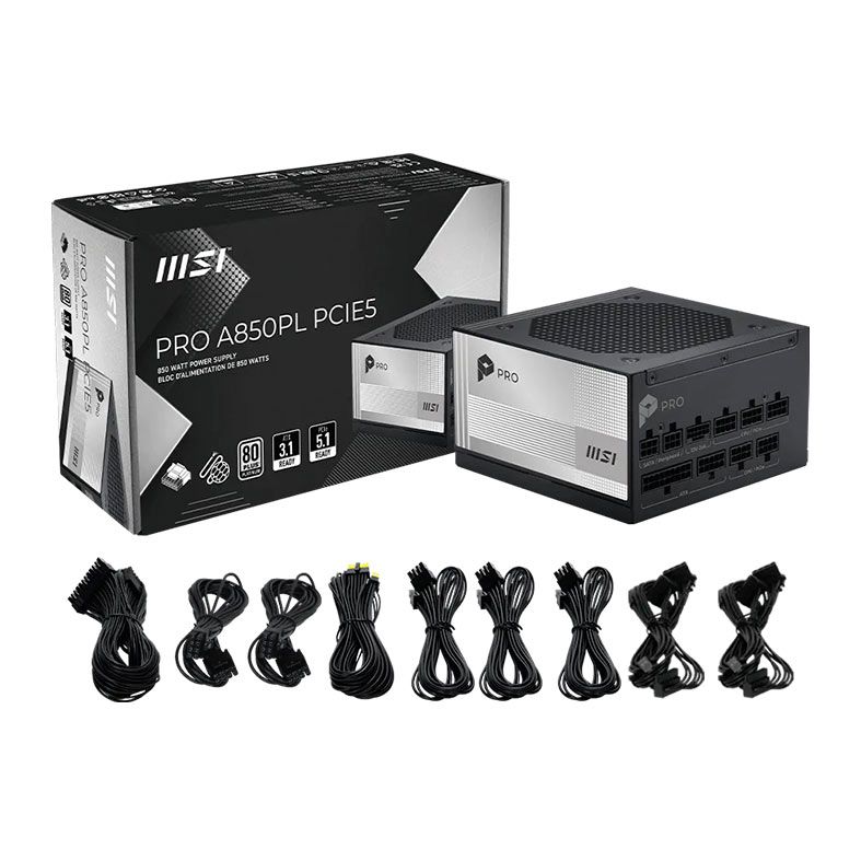 OPENBOX Fonte MSI Pro A850PL, 850W, Full Modular, ATX 3.1, PCIe 5.1, 80 Plus Platinum, Preto, 306-7ZPLY19-HD8