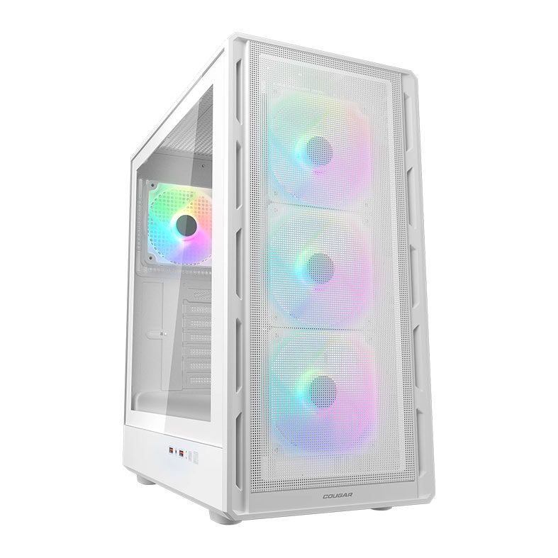 Gabinete Gamer Cougar Airface Pure, RGB, Mid-Tower, Lateral de Vidro, Com 3 Fans, Branco, 382GA50.0002