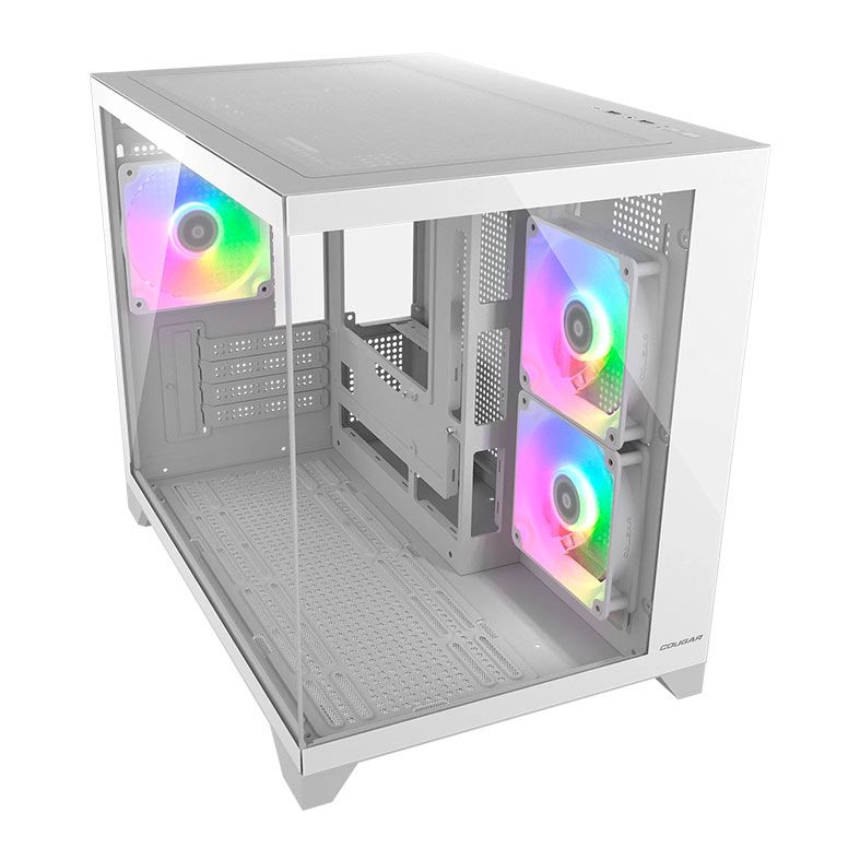 Gabinete Gamer Cougar FV150 Mini, RGB, Mini-Tower, Lateral de Vidro, Com 3 Fans, Branco, 382QA60.0002